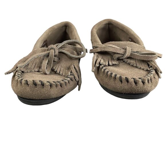 Minnetonka Kiltie Hardsole Fringe Moccasins Womens SIZE 5 Suede Dark Brown Shoes - Picture 5 of 9